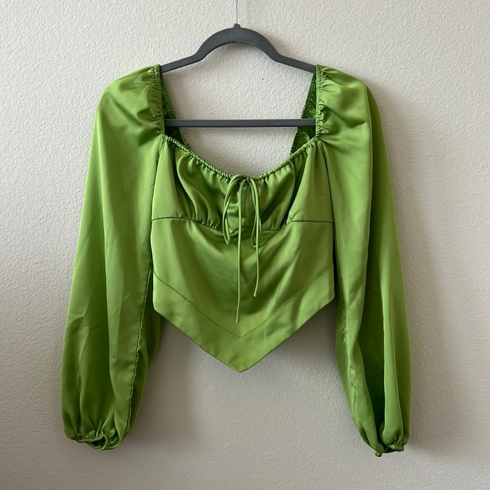 Loucia lime green crop blouse. Tie in back. Size - Small.